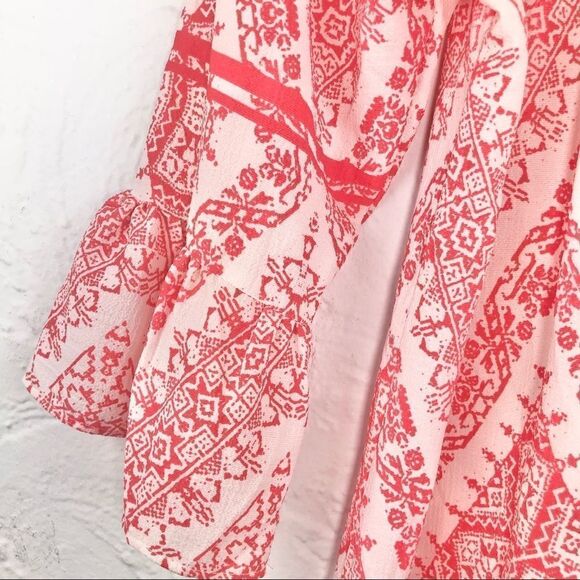 Heartsoul Red White Ethnic Print boho Tunic Blouse - Picture 3 of 10